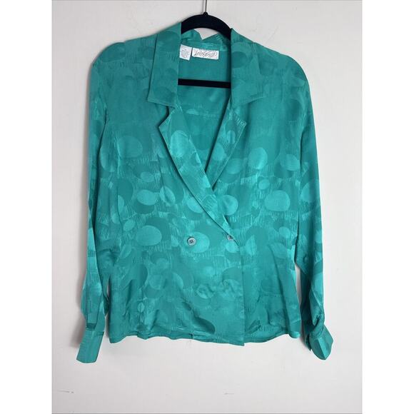 Lord & Taylor 100% Silk Blouse Green Geometric Print Size 10 - Picture 1 of 8